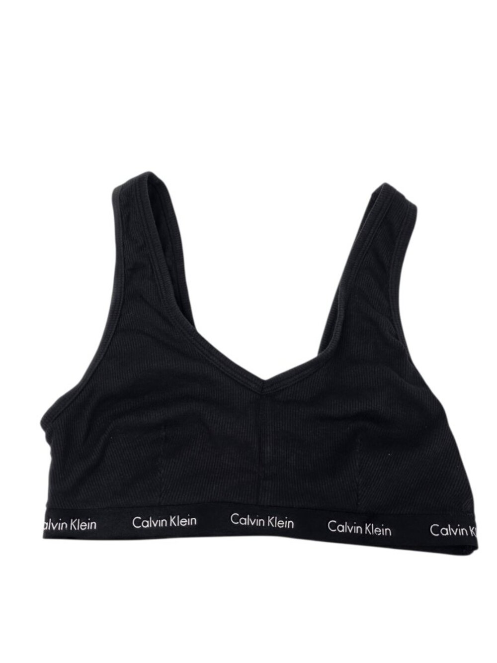 Calvin Klein V-Neck Ribbed Bralette, Black, Size Small